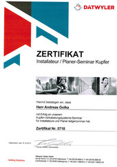 Andreas Golka, Installateur/Planer-Seminar Kupfer